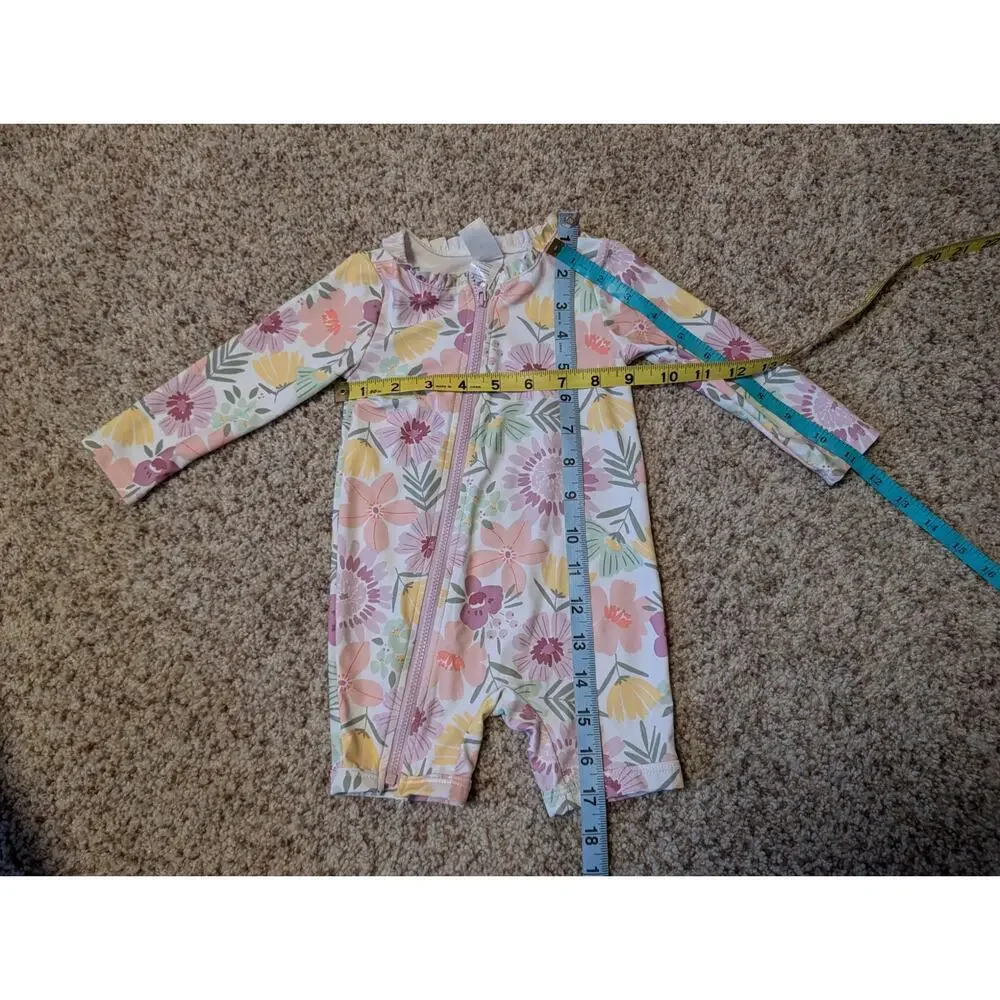 CARTER'S floral ruffled long sleeve baby girls swim suit, 9 Mos